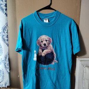 Jerzees Blue Golden Retriever Puppy Bowling T-Shirt sz M